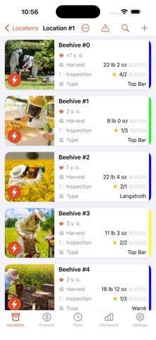 Apiarist hive list with quick inspection buttons